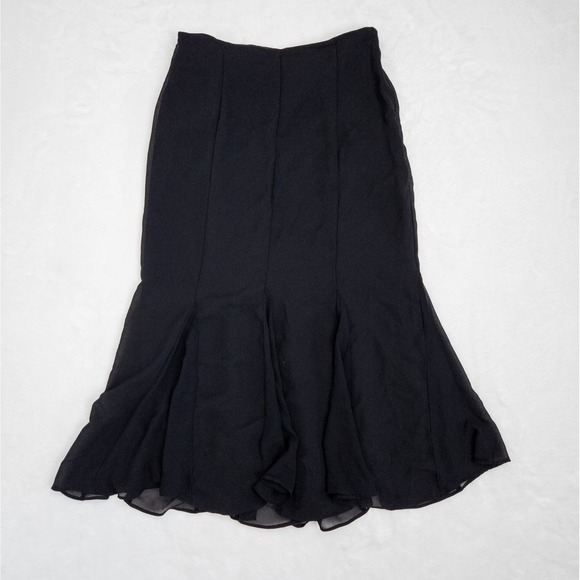 Whimsigoth Black Midi Skirt - Mermaid Trumpet Hem - Dark Romantic - Women's S - Picture 1 of 6